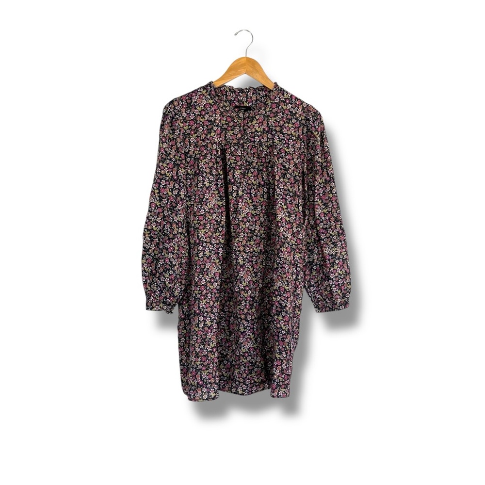 J. Crew Button Up Mini Dress Ditsy Floral Med Flowy Mod Twiggy Hippie Pockets